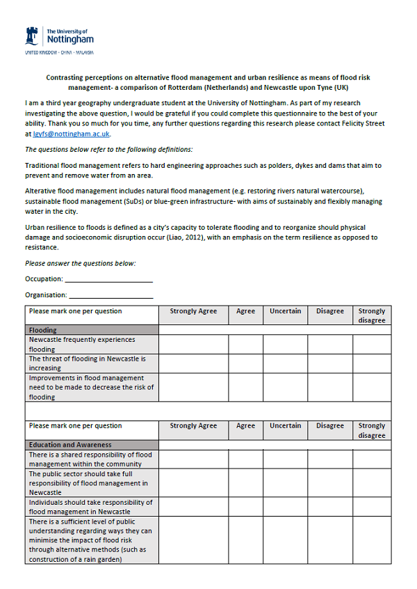 Newcastle questionnaire