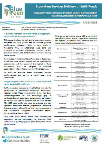 Ecosystem services delivery of SuDS ponds factsheet (PDF 717 KB)