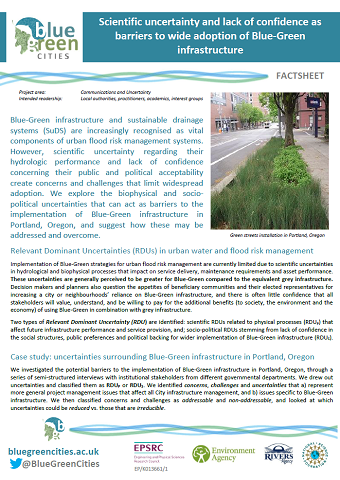 Barriers and Uncertainty to Blue-Green infrastructure Factsheet (PDF 520 KB)
